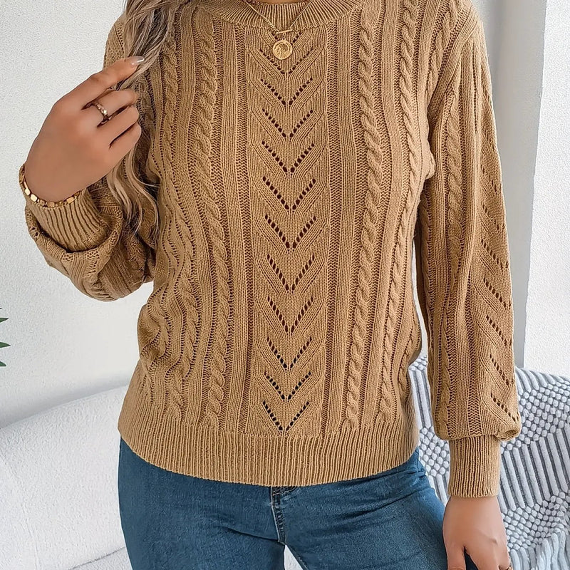 Women's Cable-Knit Openwork Jumper – Relaxed Round Neck