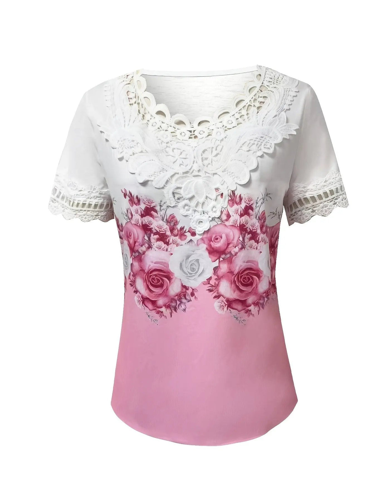 Women's Lightweight Lace Trim Floral Print Top-Women's Tops-Bellmaren-Light Green-S-My Store