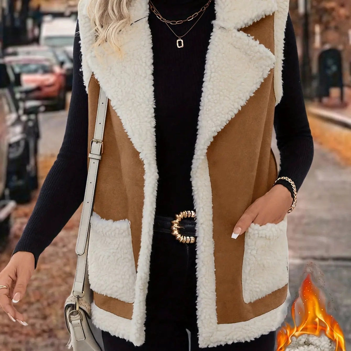 Women's Warm Lined Lapel Collar Sleeveless Vest-Women's Vests-Bellmaren-Rust-S-My Store
