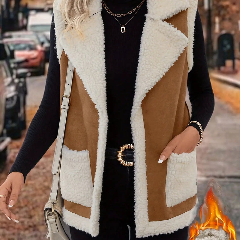 Women's Lapel Collar Lined Waistcoat – Warm Sleeveless Layer