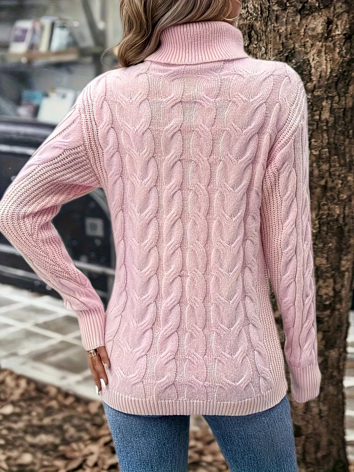 Women's Cable Knit Turtleneck Jumper in Relaxed Fit-Women's Sweaters-Bellmaren-Red-S-My Store