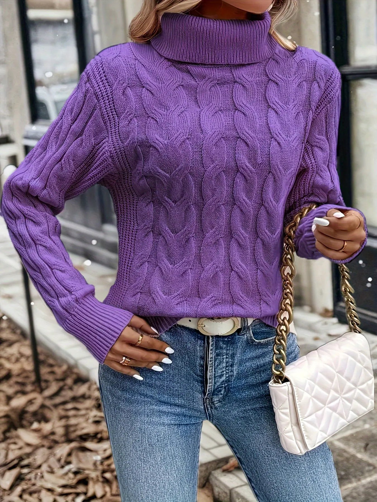 Women's Cable Knit Turtleneck Jumper in Relaxed Fit-Women's Sweaters-Bellmaren-Red-S-My Store