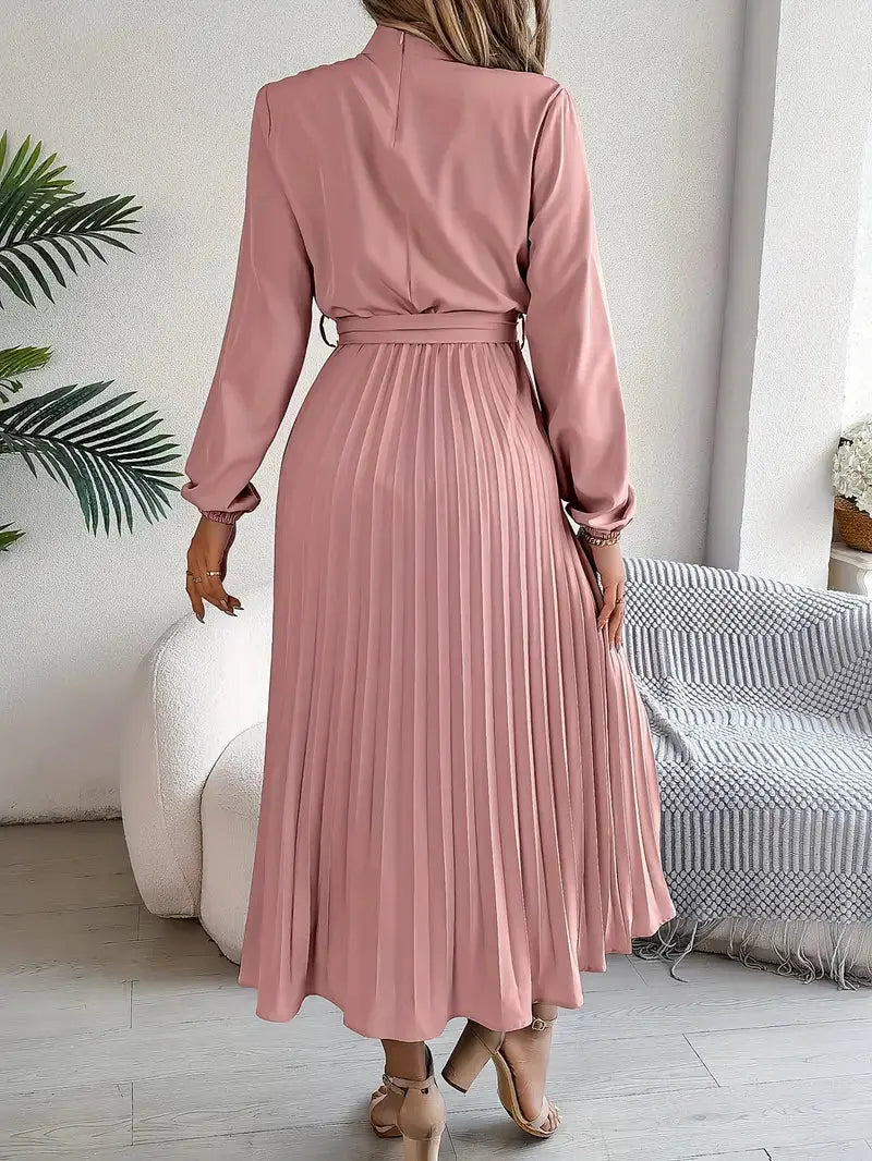 Women's Long-Sleeve Belted Pleated Midi Dress by Bellmaren