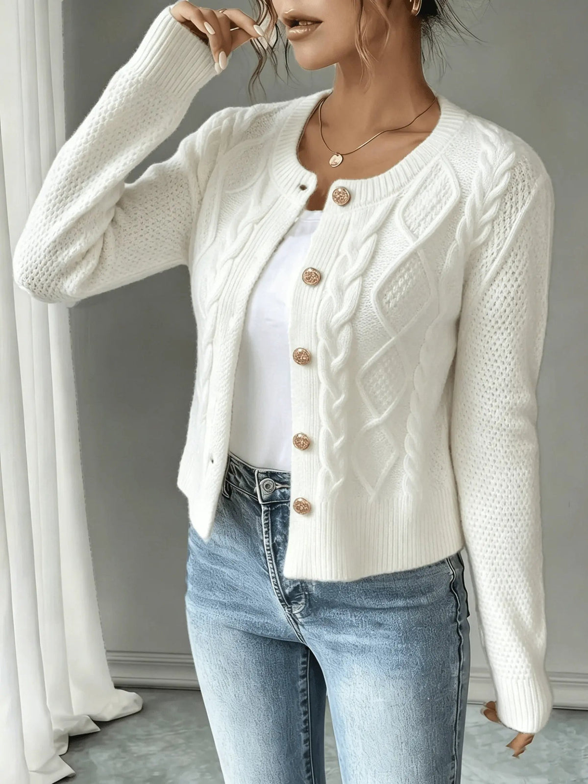 Women's Cable-Knit Button-Front Cardigan-Women’s Cardigans-Bellmaren-Black-S-My Store