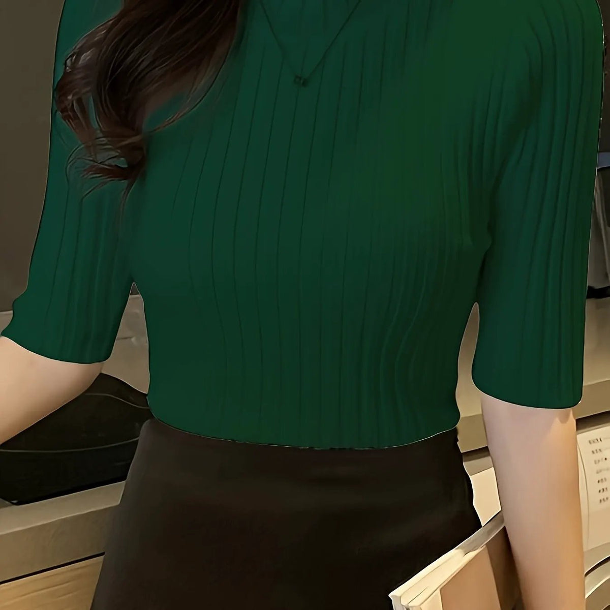 Women's Ribbed Mock Neck Top - Slim Profile-Women's Sweaters-Bellmaren-Green-One Size-My Store