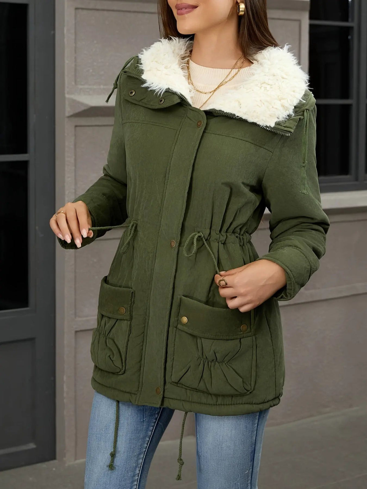Women's Hooded Mid-Length Parka With Drawstring Waist-Women's Coats & Jackets-Bellmaren-Black-S-My Store