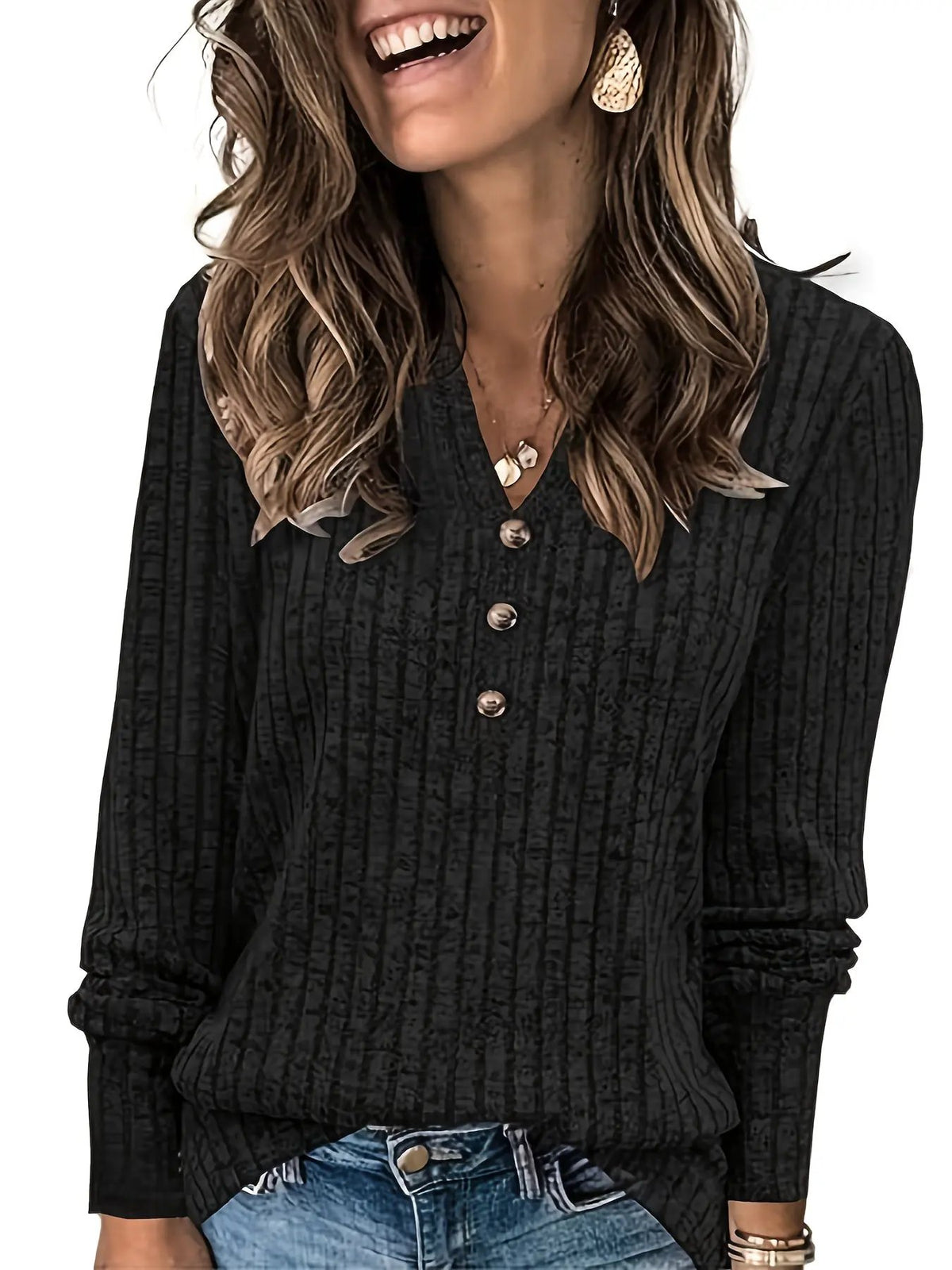 Women's Ribbed Button Neck Long Sleeve Top-Women's Sweaters-Bellmaren-Dark Green-S-My Store