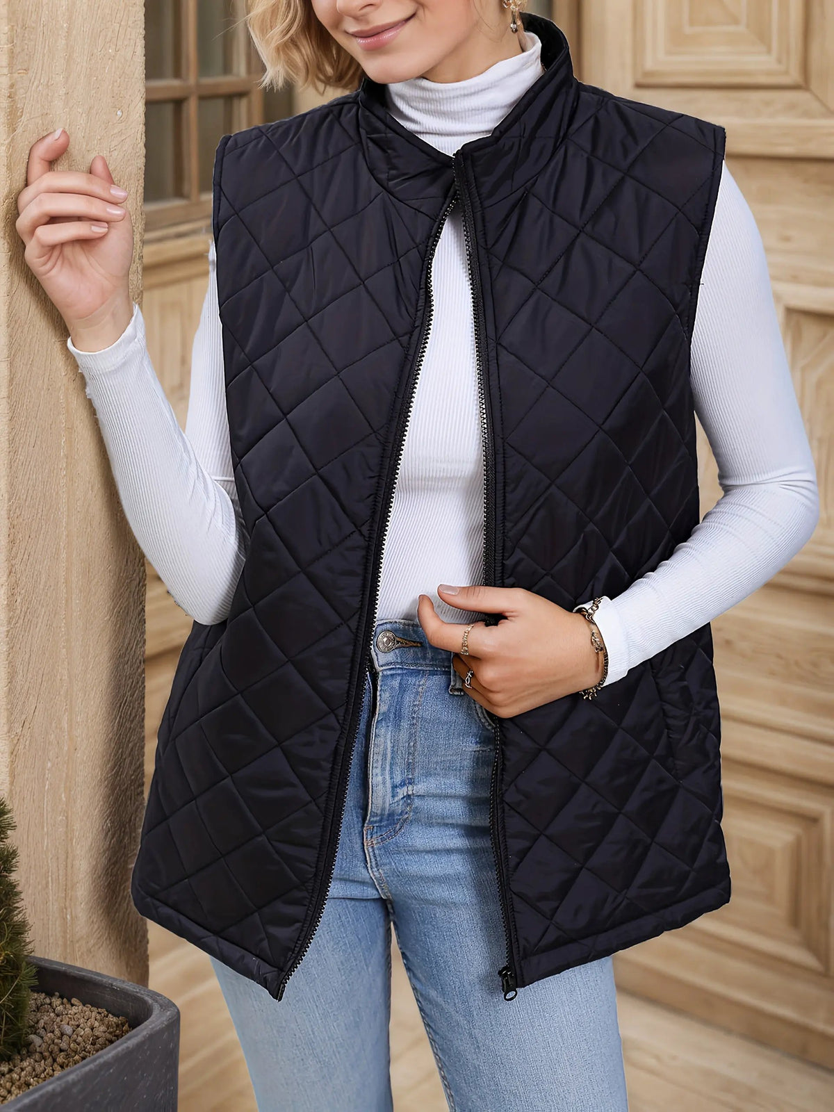 Eileen | Diamond-Quilted Longline Vest by My Store