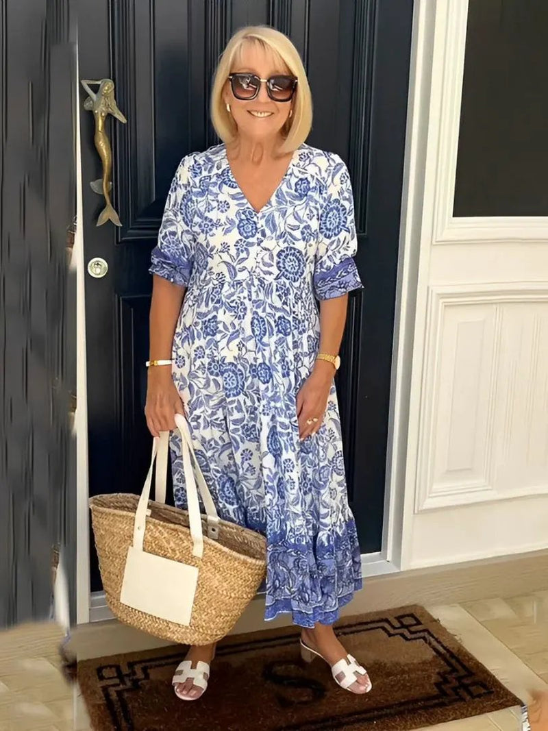 Women's Floral V-Neck Dress – Soft Drape for Summer