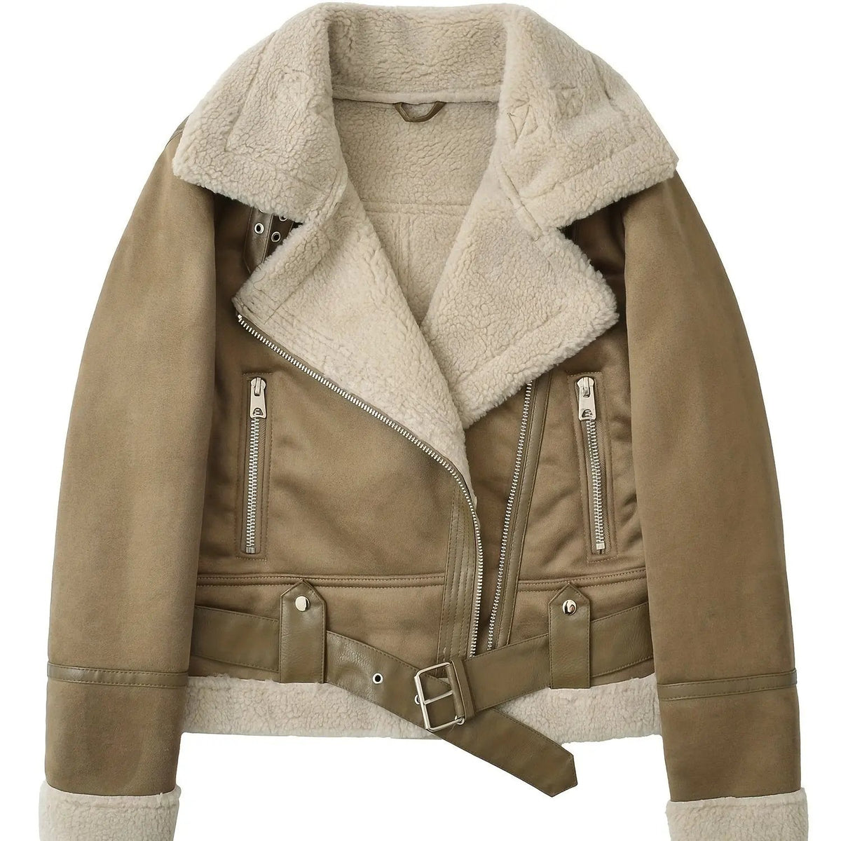 Women's Belted Aviator Jacket with Zip Front-Women's Coats & Jackets-Bellmaren-Camel-XS-My Store