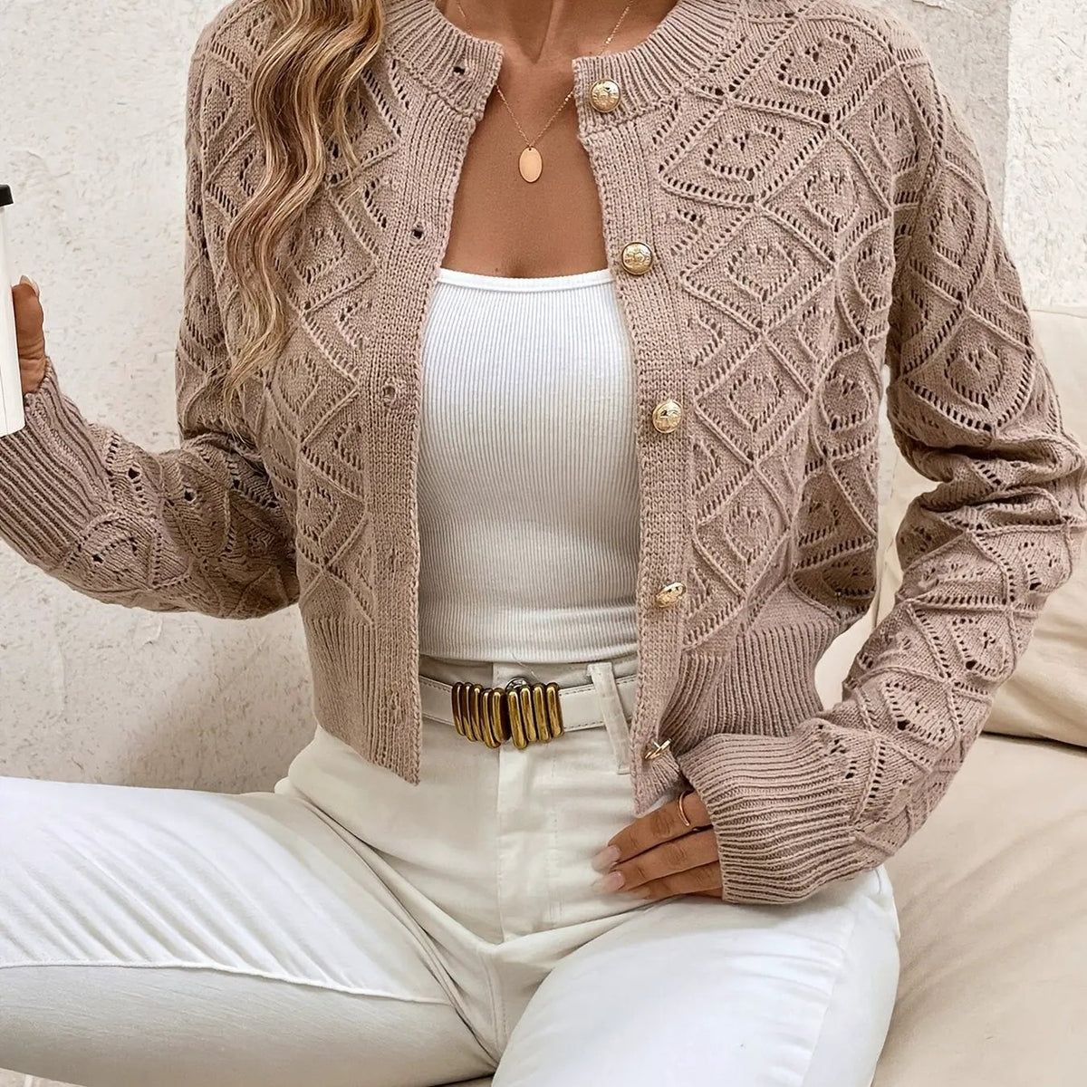 Della | Textured Button-Front Cardigan by My Store