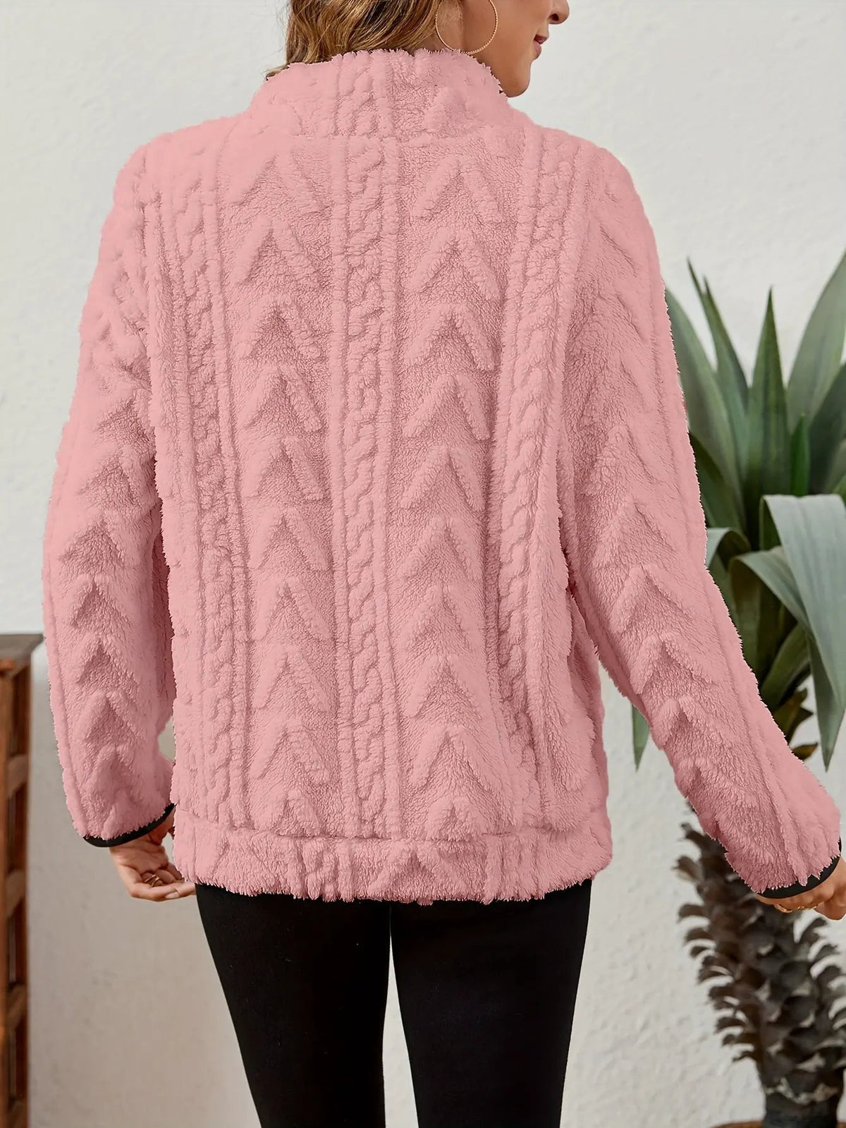 Textured Women's Half Zip Pullover Kangaroo Pocket-Women's Sweaters-Bellmaren-Burgundy-S-My Store