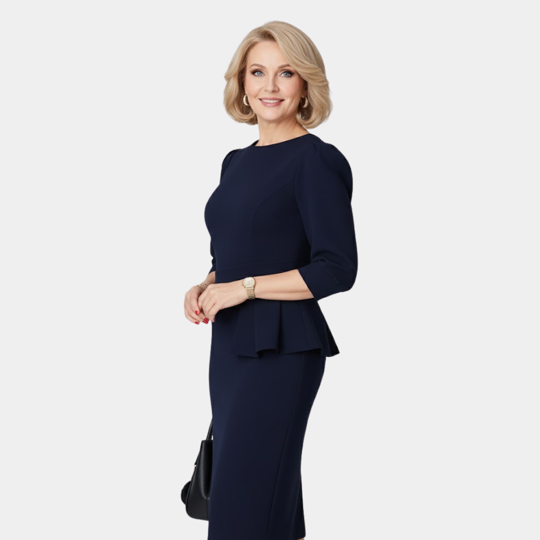 Women's Sculpted Peplum Midi Dress for Workwear by Bellmaren