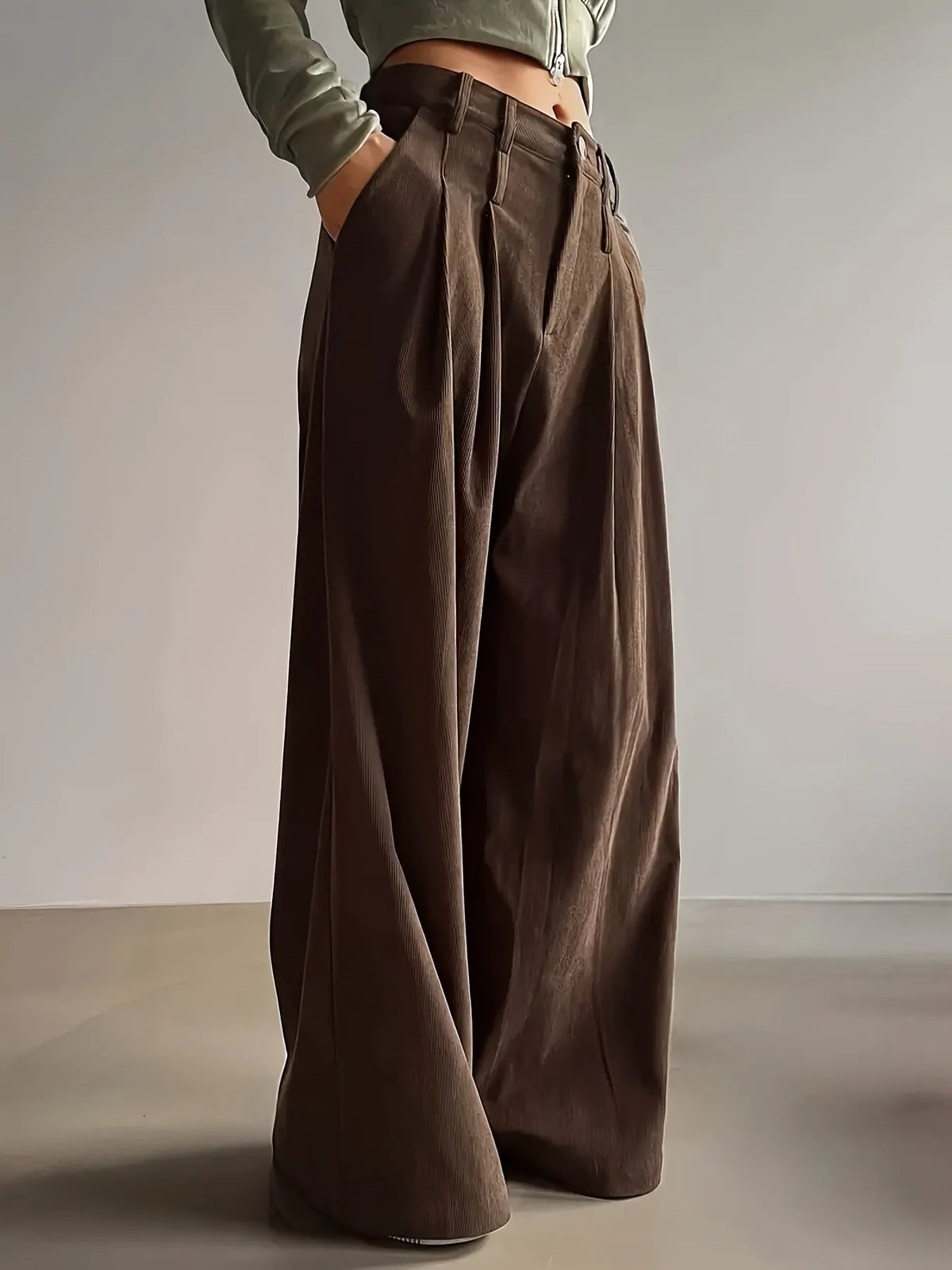 Women's Pleated Wide Leg Trousers Relaxed Fit-Women's Trousers-Bellmaren-Black-S-My Store