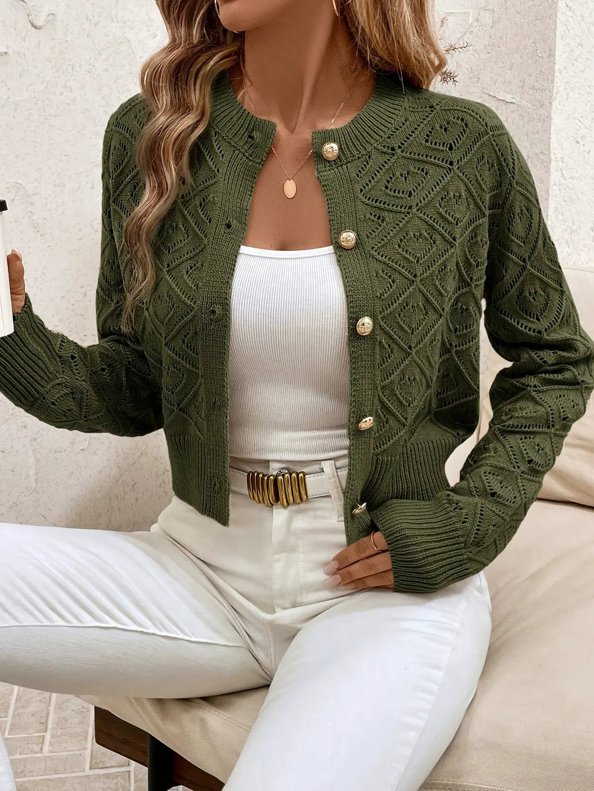 Della | Textured Button-Front Cardigan by My Store