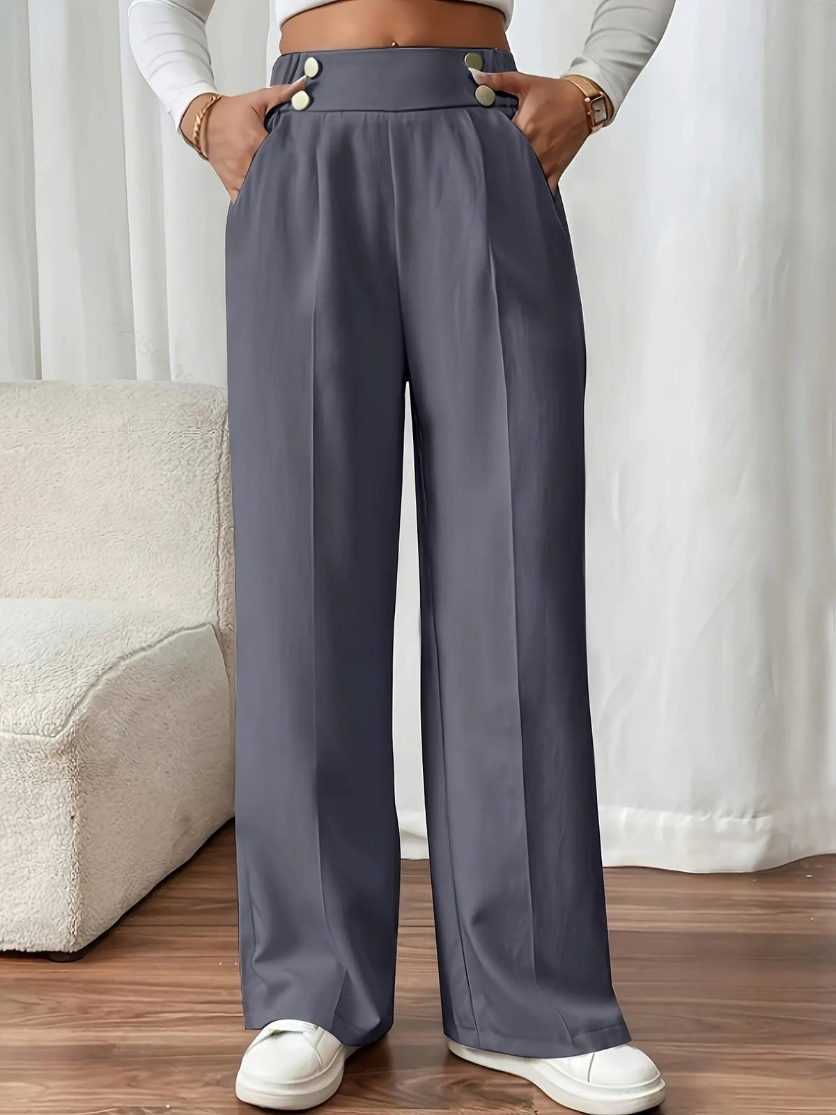 Women's Tailored Wide-Leg Trousers with Elastic High Waist-Women's Trousers-Bellmaren-Apricot-S-My Store