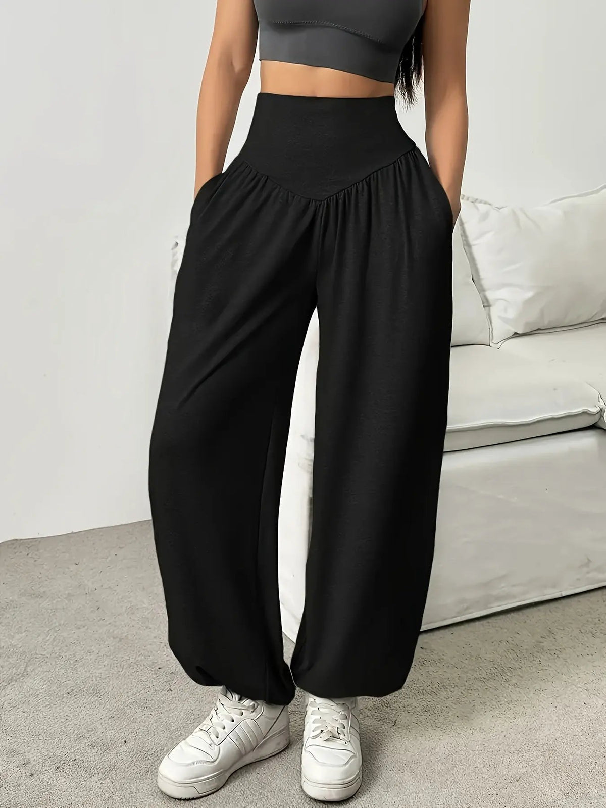 Women's High-Waist Wide-Leg Lounge Trousers-Women's Loungewear Bottoms-Bellmaren-Light Grey-S-My Store