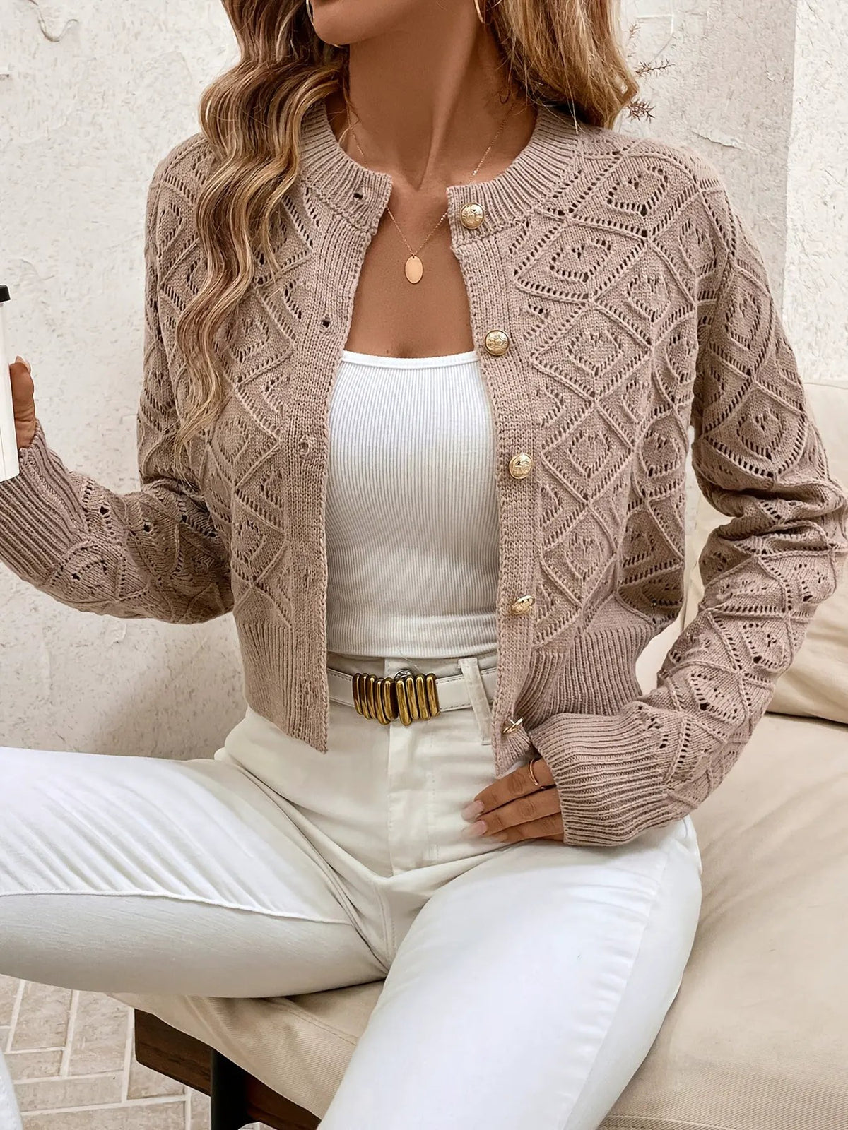 Della | Textured Button-Front Cardigan by My Store