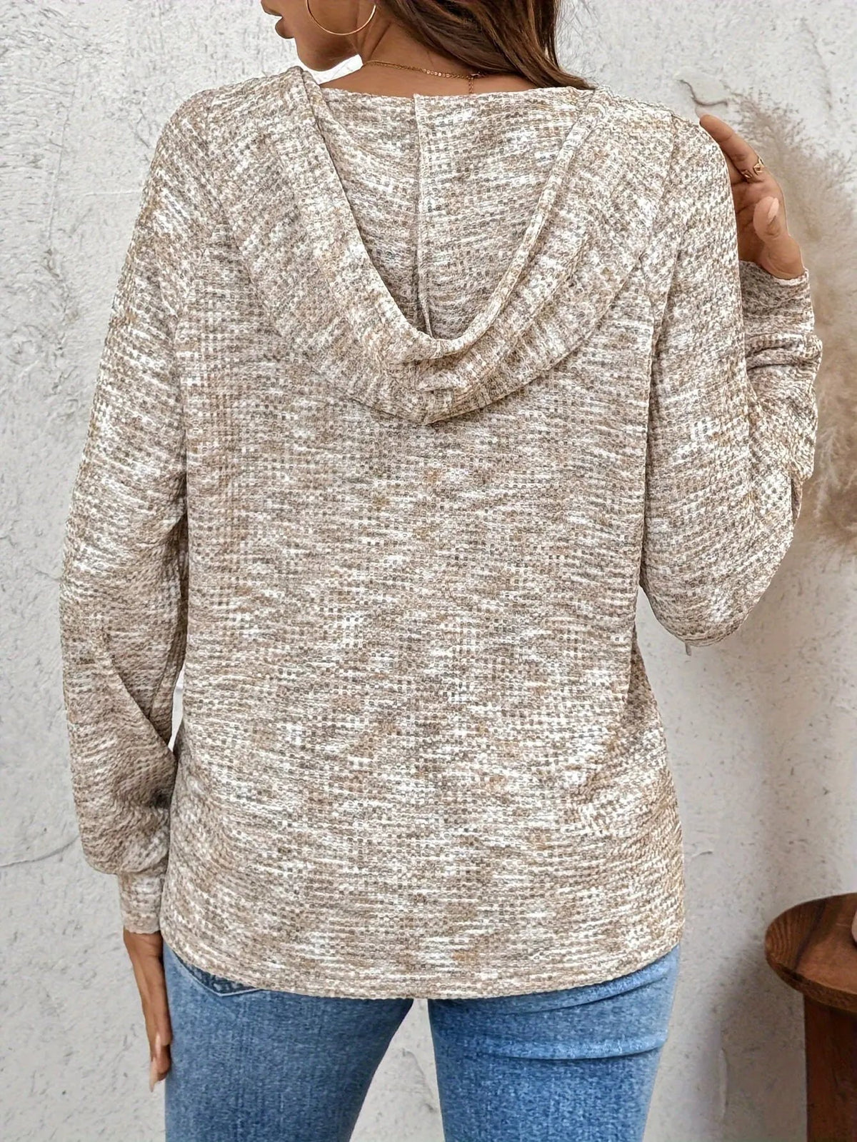 Women's Button-Front Textured Hooded Sweatshirt-Women's Hoodies-Bellmaren-Beige & White-S-My Store