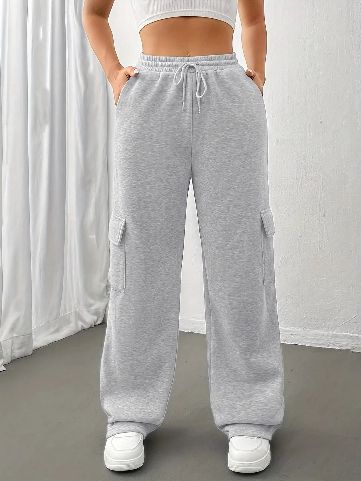 Women's Relaxed Cargo Sweatpants with Deep Pockets-Women's Trousers-Bellmaren-Light Grey-S-My Store