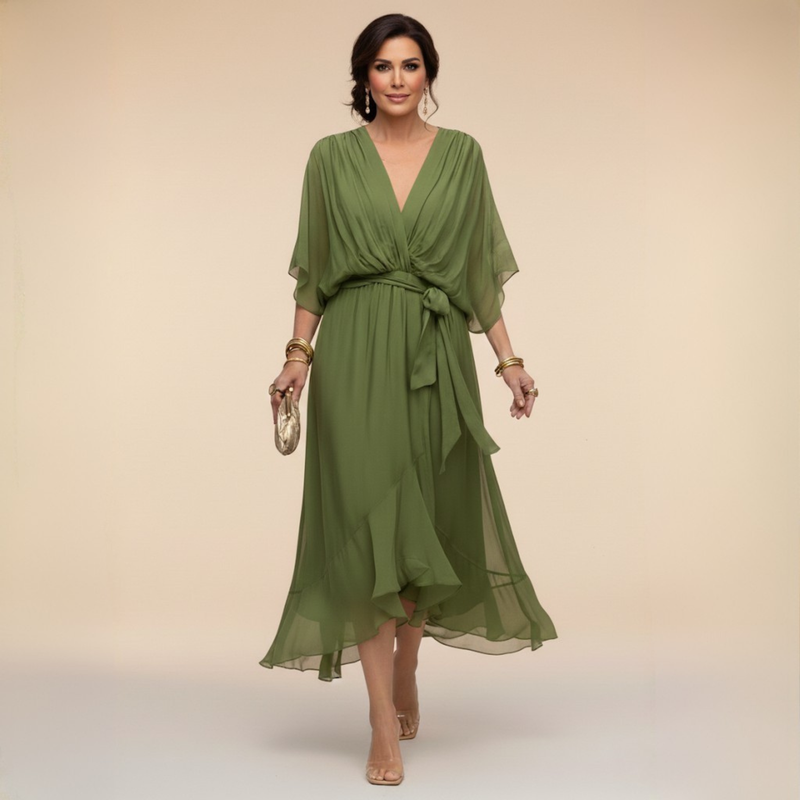 Women's Chiffon V-Neck Dress – Lightweight, Flowing