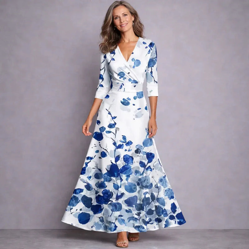 Women's Floral Print Maxi Dress – Mid Sleeves, Relaxed Fit