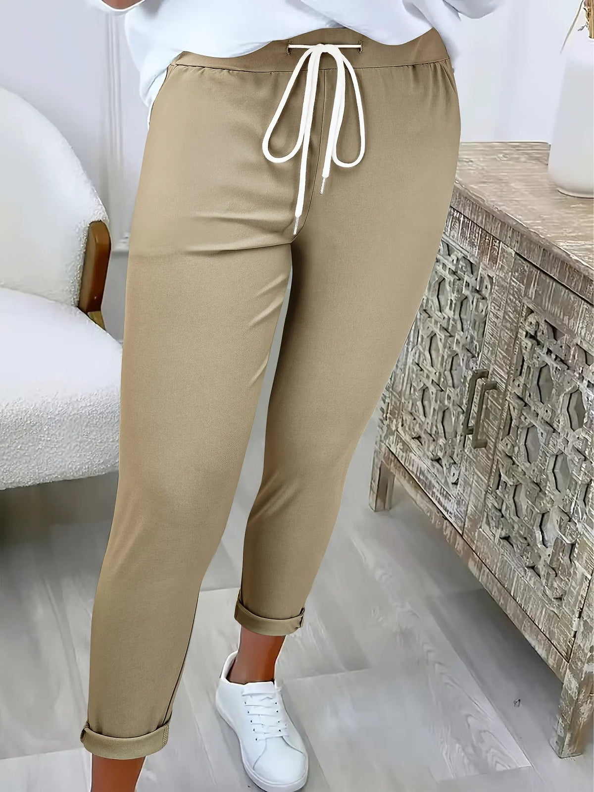 Women's Relaxed Drawstring Tapered Trousers-Women's Trousers-Bellmaren-Black-S-My Store