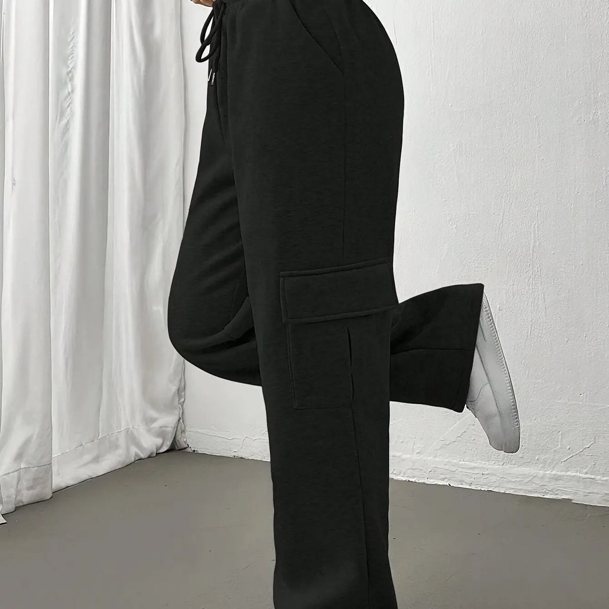 Women's Relaxed Cargo Sweatpants with Deep Pockets-Women's Trousers-Bellmaren-Black-S-My Store