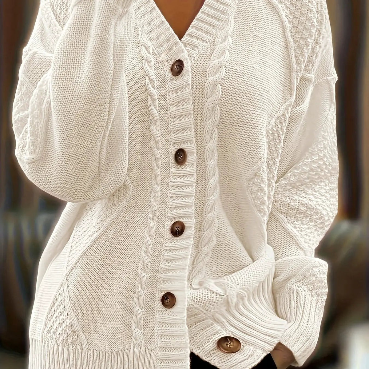 Women's Cable Knit Button Cardigan Relaxed Fit-Women’s Cardigans-Bellmaren-Apricot-S-My Store