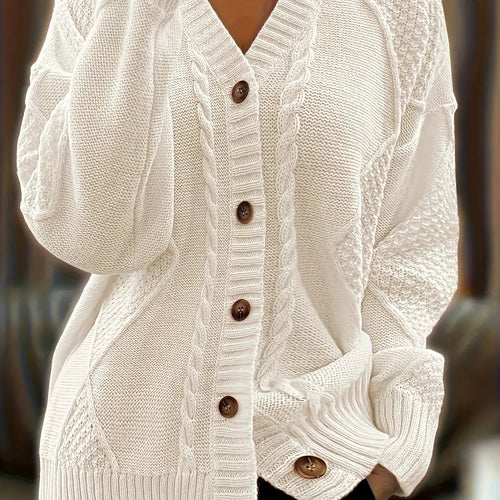 Women's Cable Knit Button Cardigan Relaxed Fit-Women’s Cardigans-Bellmaren-Apricot-S-My Store