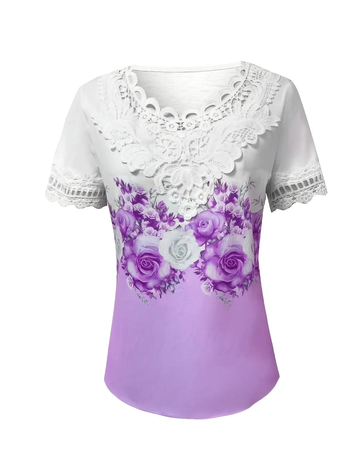 Women's Lightweight Lace Trim Floral Print Top-Women's Tops-Bellmaren-Light Green-S-My Store