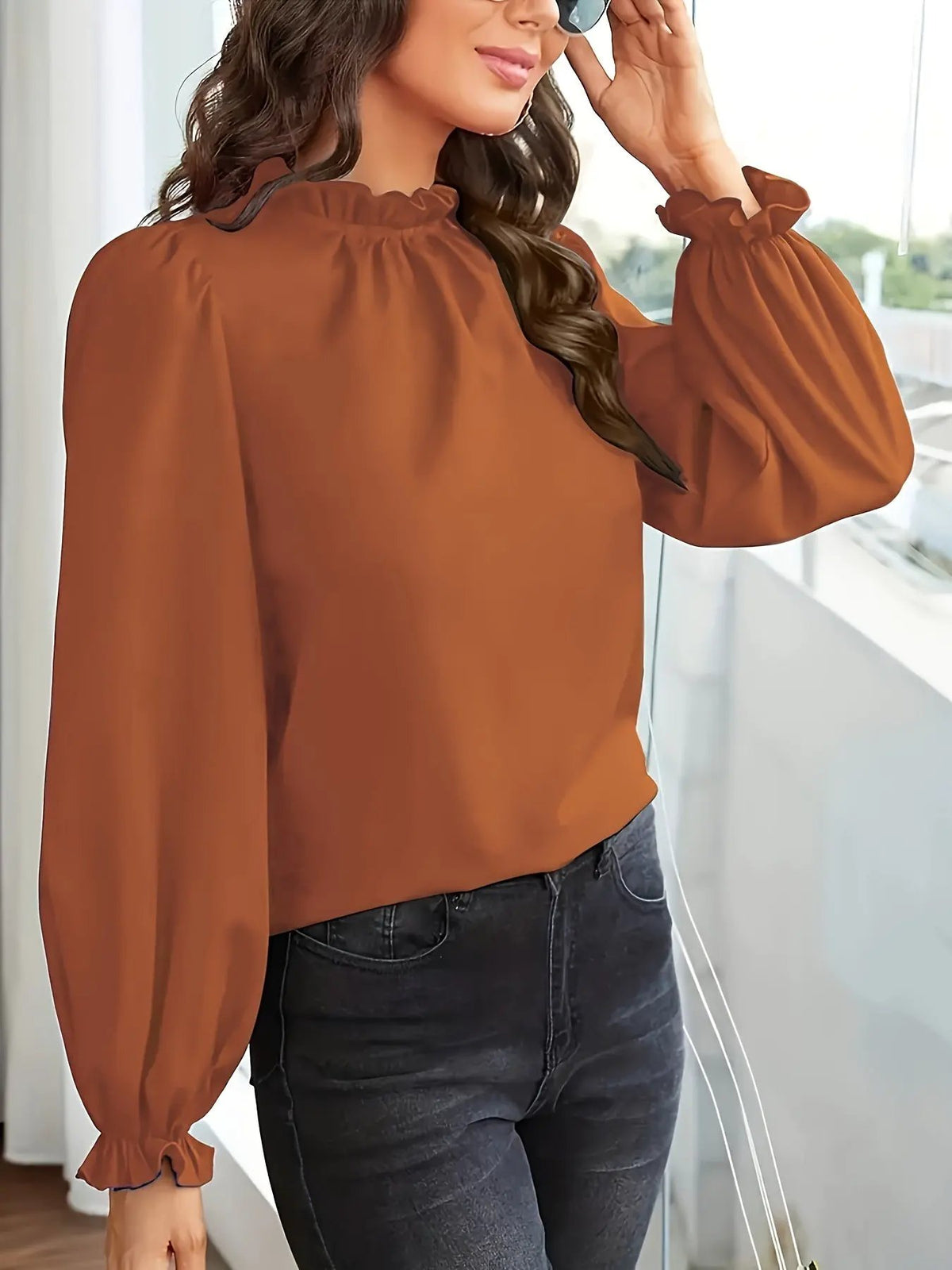 Tamsin | Ruffled High-Neck Puff Sleeve Blouse by My Store