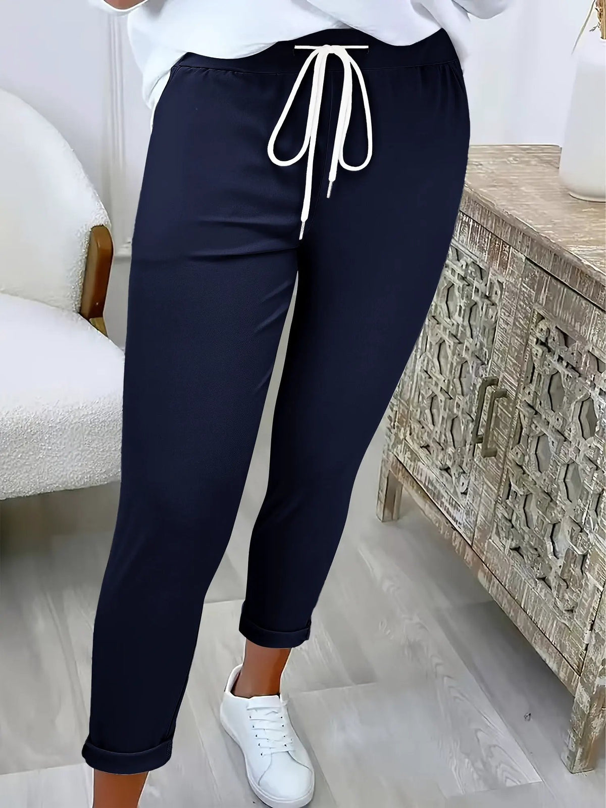 Women's Relaxed Drawstring Tapered Trousers-Women's Trousers-Bellmaren-Black-S-My Store