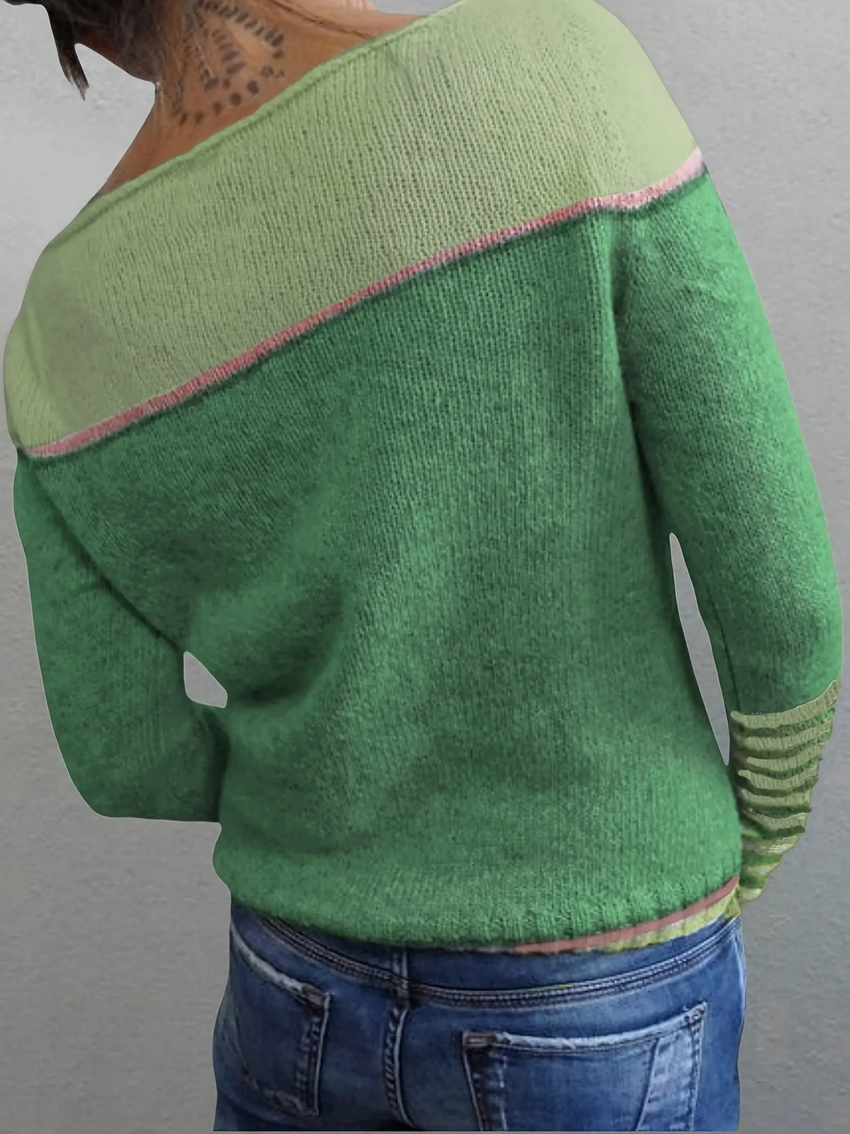 Women's Colour-Block Boat Neck Sweater With Relaxed Fit by Bellmaren