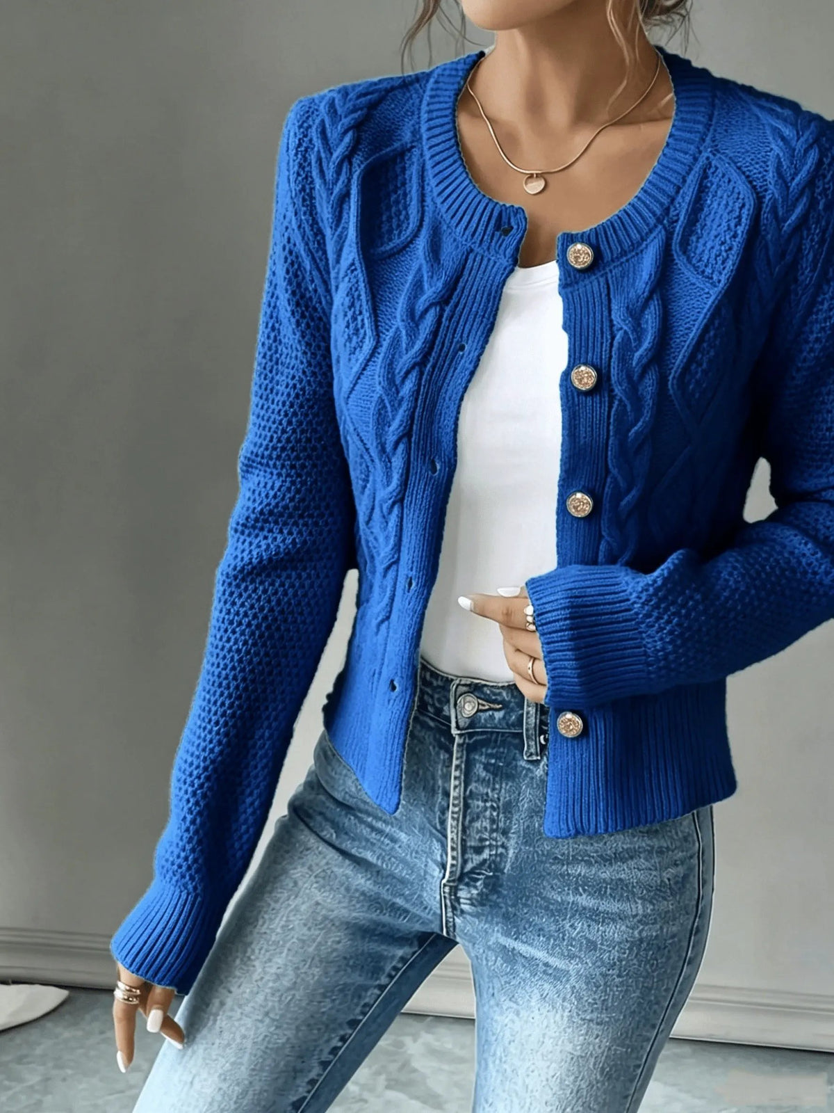 Women's Cable-Knit Button-Front Cardigan-Women’s Cardigans-Bellmaren-Black-S-My Store