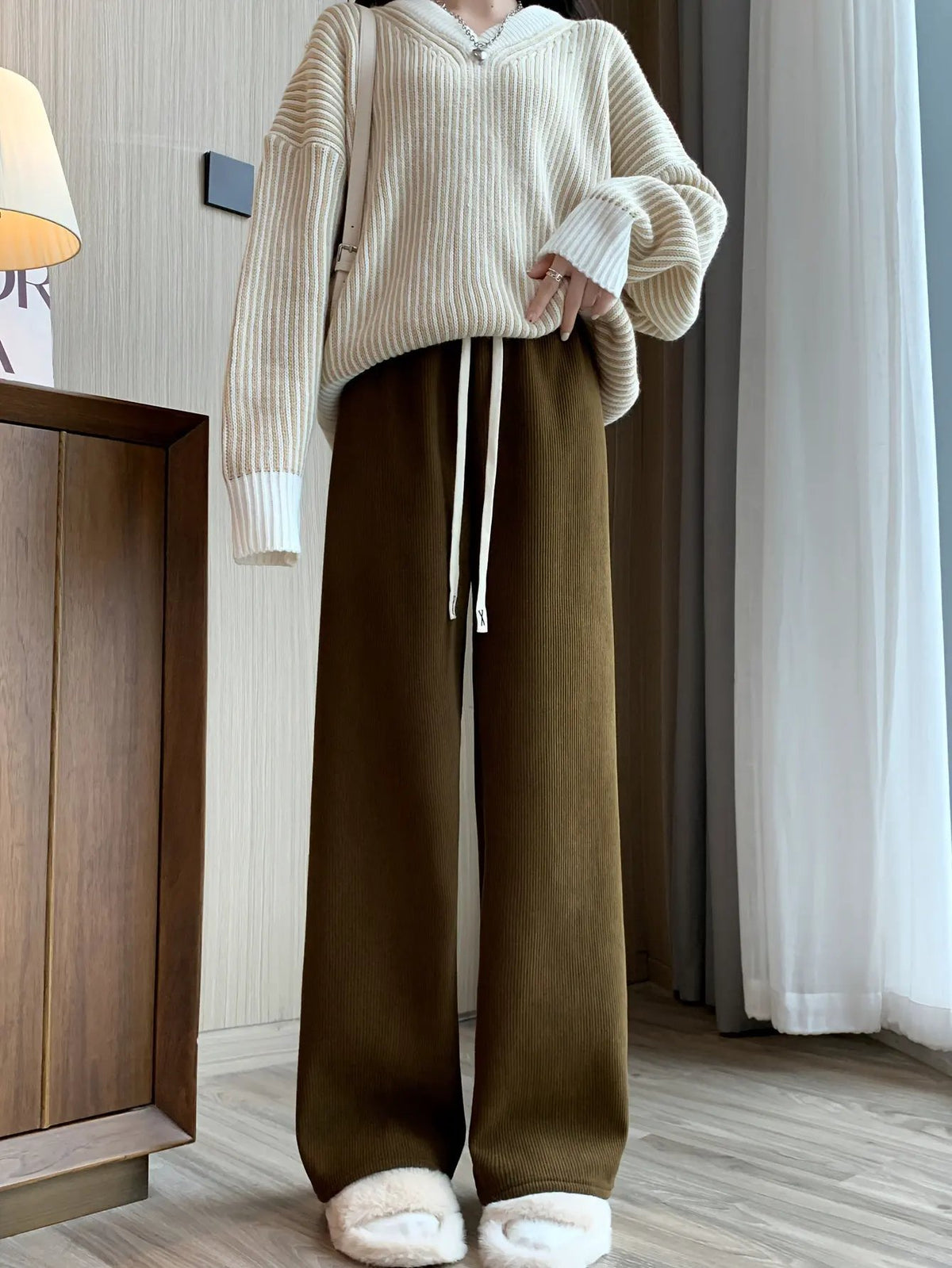 Women's Wide Leg Trousers With Soft Inner Lining-Women's Trousers-Bellmaren-Ginger-XS-My Store