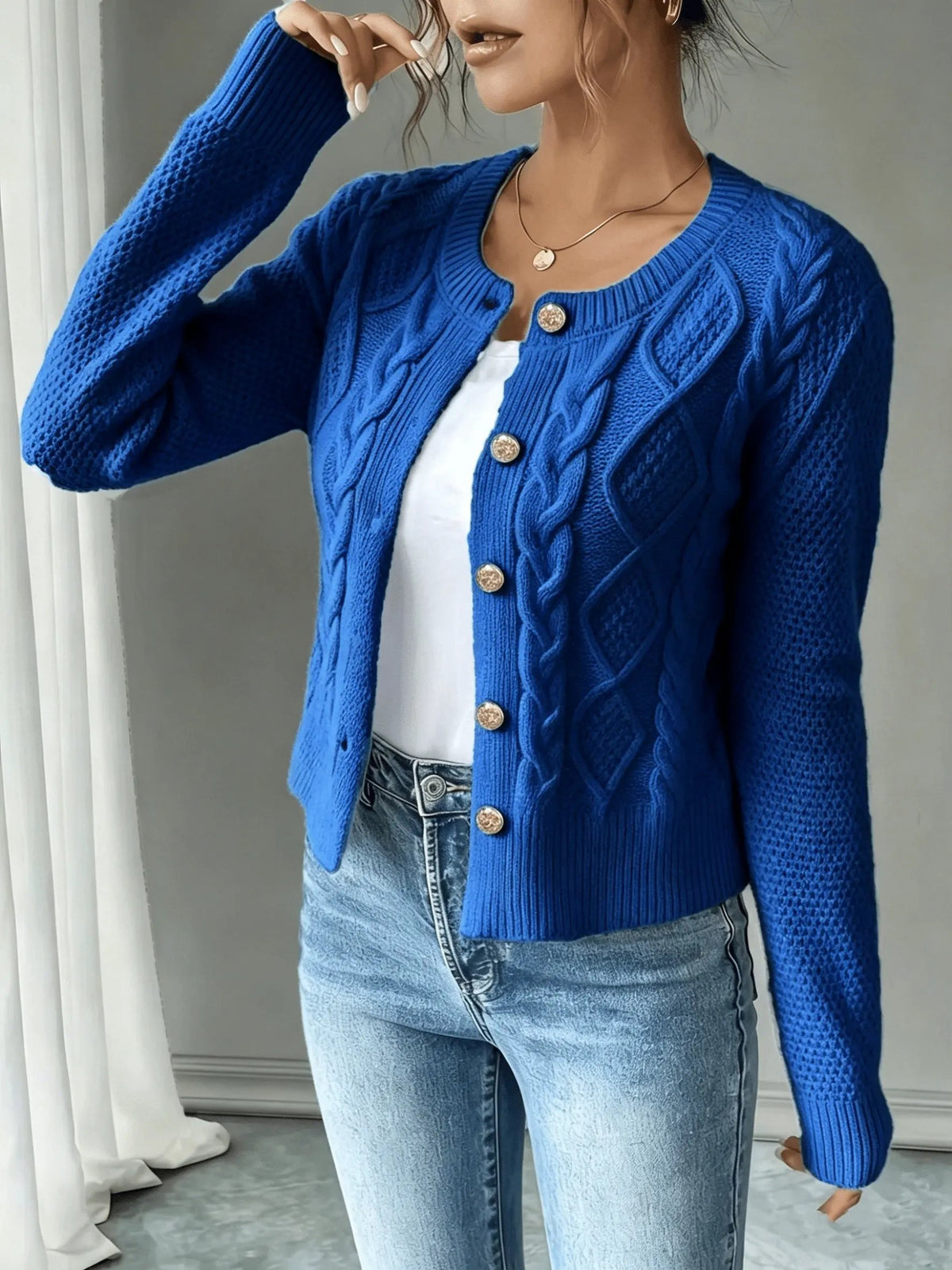Women's Cable-Knit Button-Front Cardigan-Women’s Cardigans-Bellmaren-Black-S-My Store