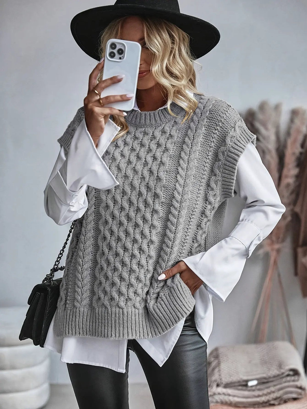 Women's Brown Cable-Knit Tank Top-Women's Vests-Bellmaren-Khaki-S-My Store