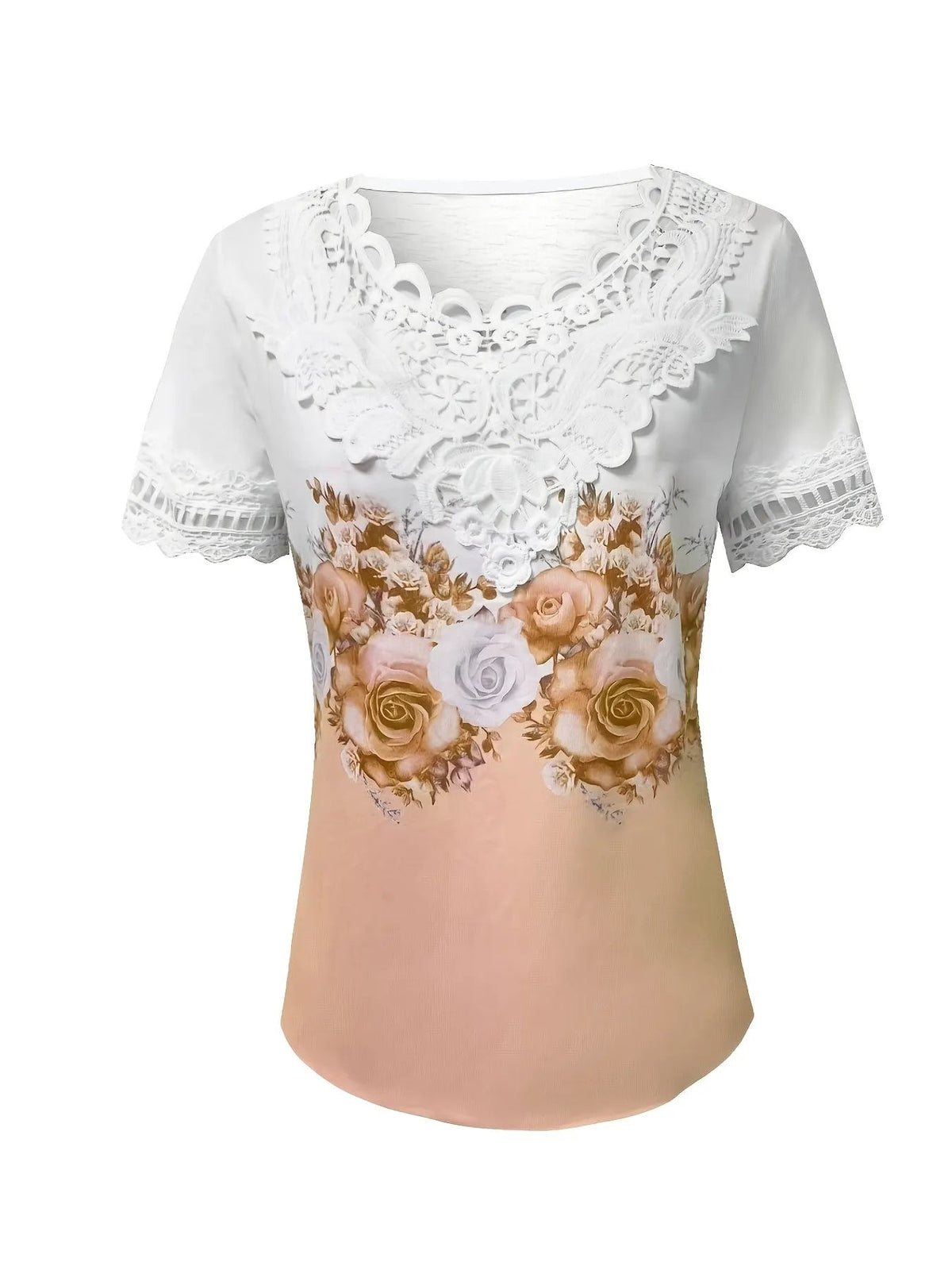 Women's Lightweight Lace Trim Floral Print Top-Women's Tops-Bellmaren-Light Green-S-My Store