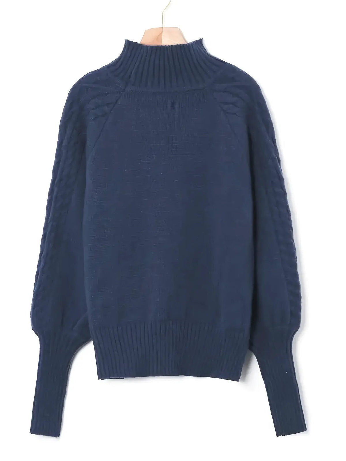 Women's Cable Knit Half Collar Sweater For Layering-Women's Sweaters-Bellmaren-Navy-S-My Store