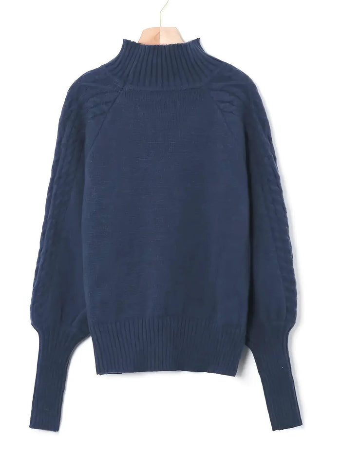 Women's Cable Knit Half Collar Sweater For Layering-Women's Sweaters-Bellmaren-Navy-S-My Store