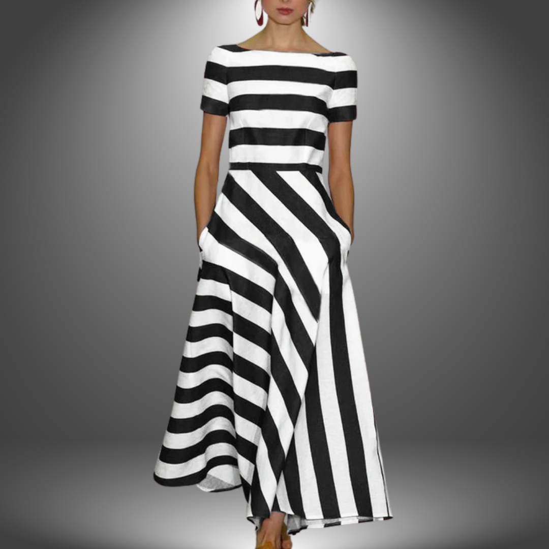 Women's Striped Maxi Dress with Side Pockets by Bellmaren