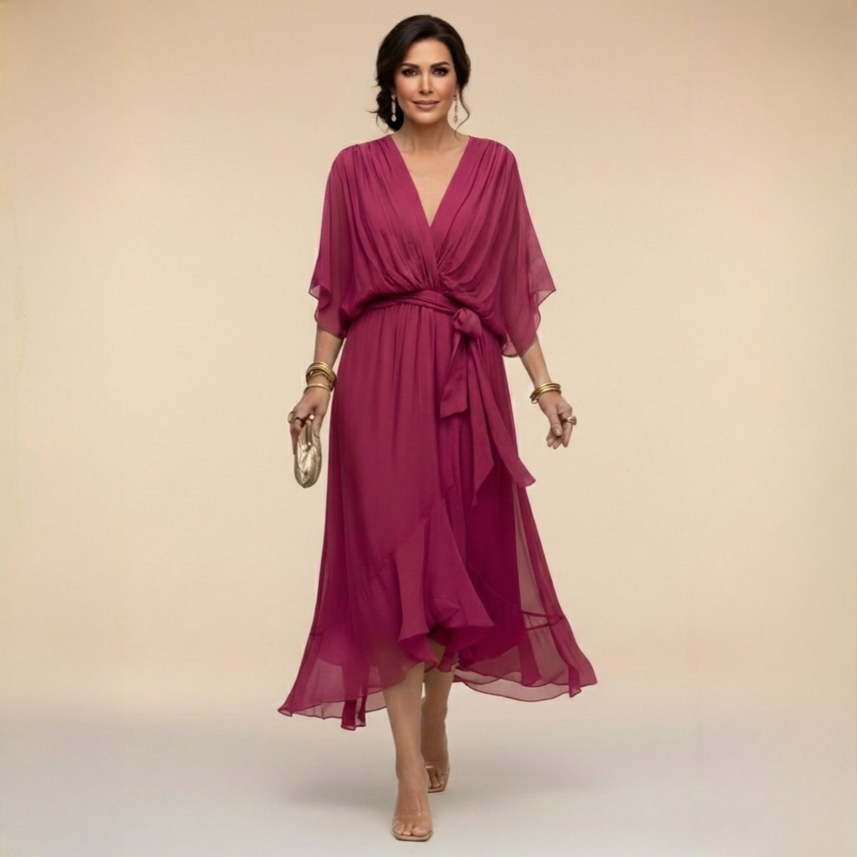 Abigail | Stylish Chiffon V-Neck Dress by My Store