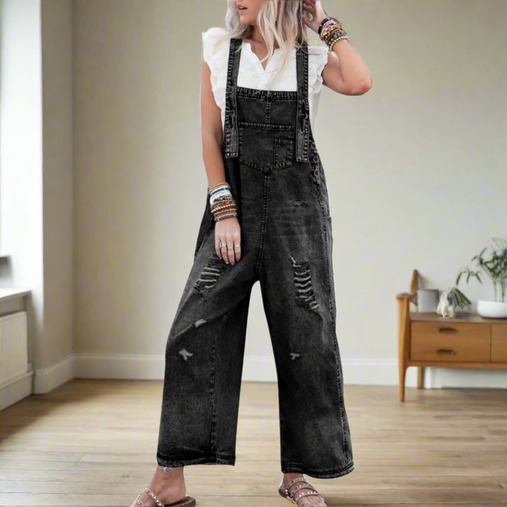 Women's Vintage Plain Jumpsuit with Adjustable Fit-Women's Jumpsuits-Bellmaren-Black-S-My Store