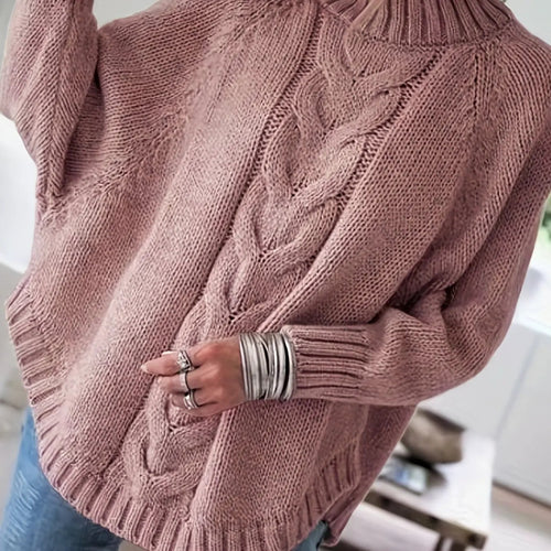 Women's Cable-Knit High-Neck Jumper - Relaxed Fit-Women's Sweaters-Bellmaren-Pale Pinkish Gray-S-My Store