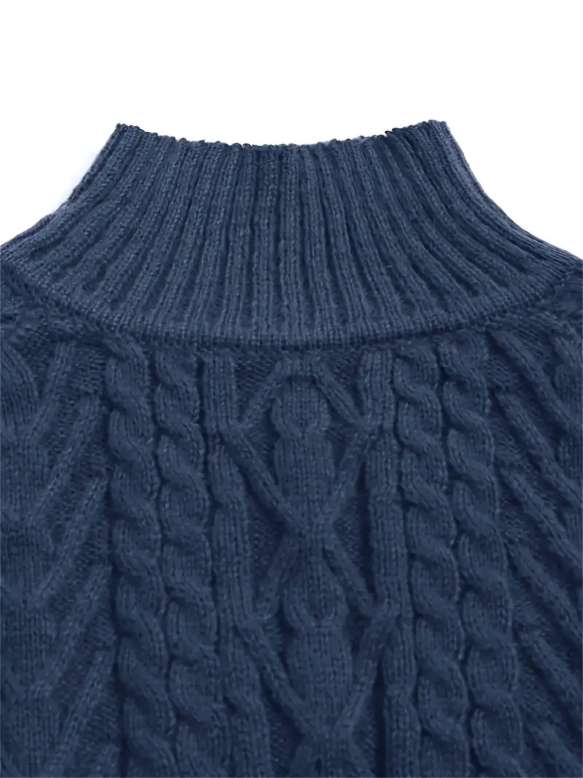 Women's Cable Knit Half Collar Sweater For Layering-Women's Sweaters-Bellmaren-Navy-S-My Store