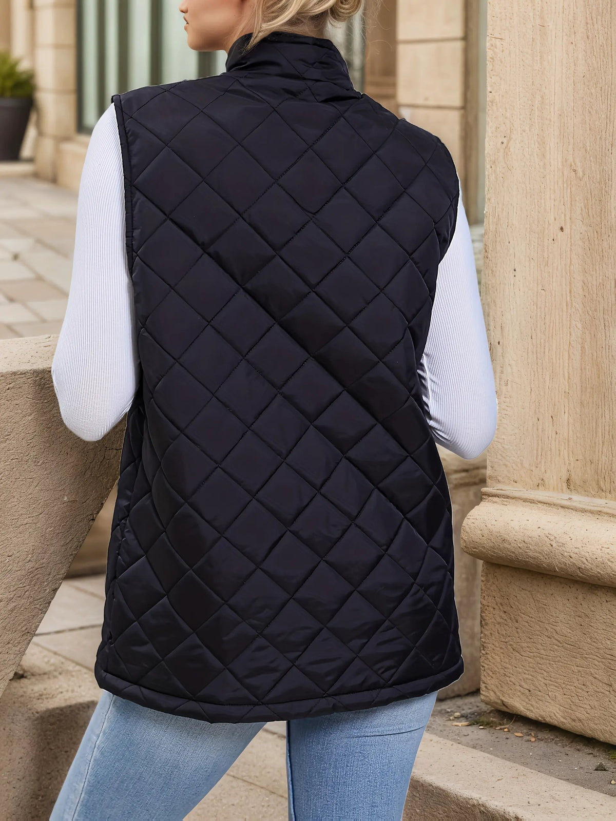 Eileen | Diamond-Quilted Longline Vest by My Store