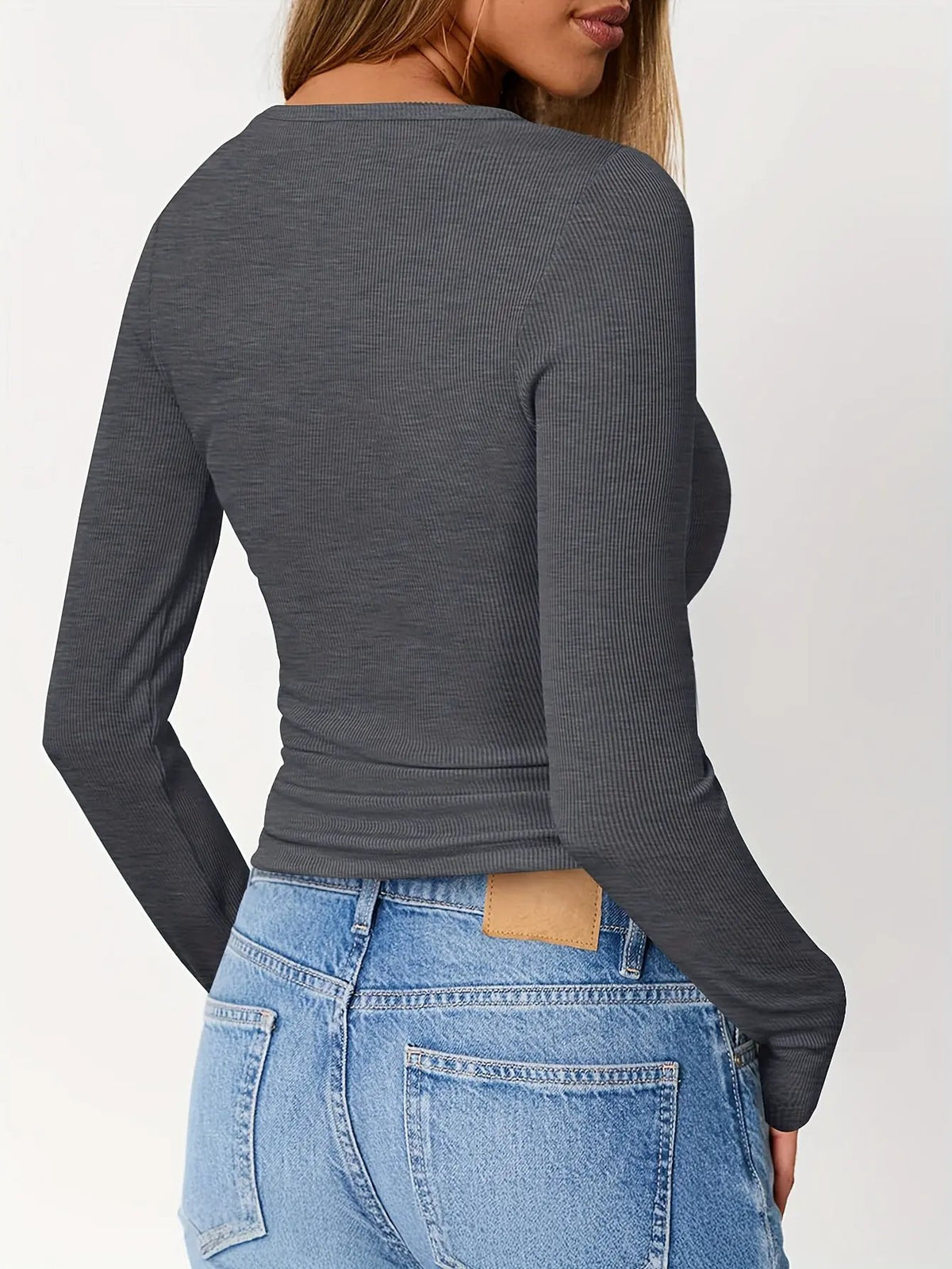 Women's Fitted Ribbed Long Sleeve Henley Top-Women's Shirts-Bellmaren-Black-S-My Store