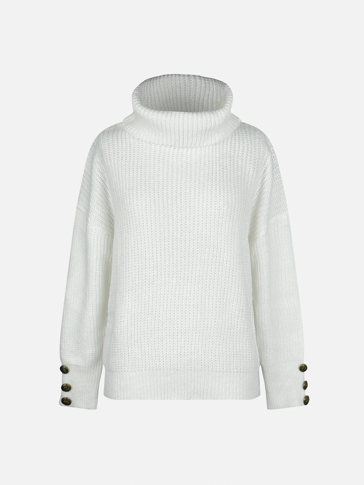 Women's Relaxed Cowl-Neck Sweater With Cuff Buttons by Bellmaren
