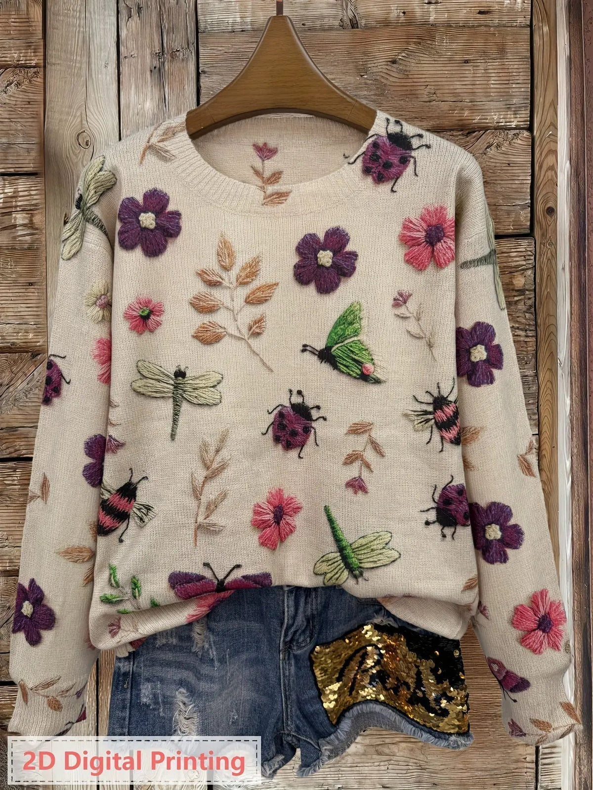 Women's Botanical Print Crew Neck Jumper For Layering by Bellmaren